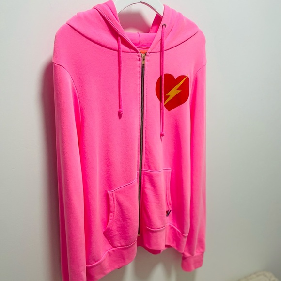 Aviator Nation NWT women’s hot pink Bolt & Heart zip hoodie in Large - Picture 8 of 13
